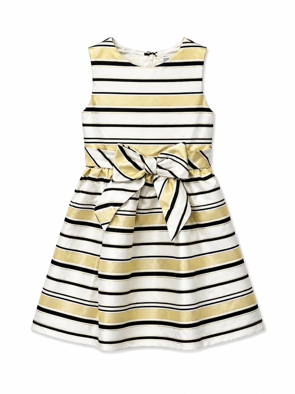 Janie and Jack White, Gold and Black Striped Bow-Front Dress